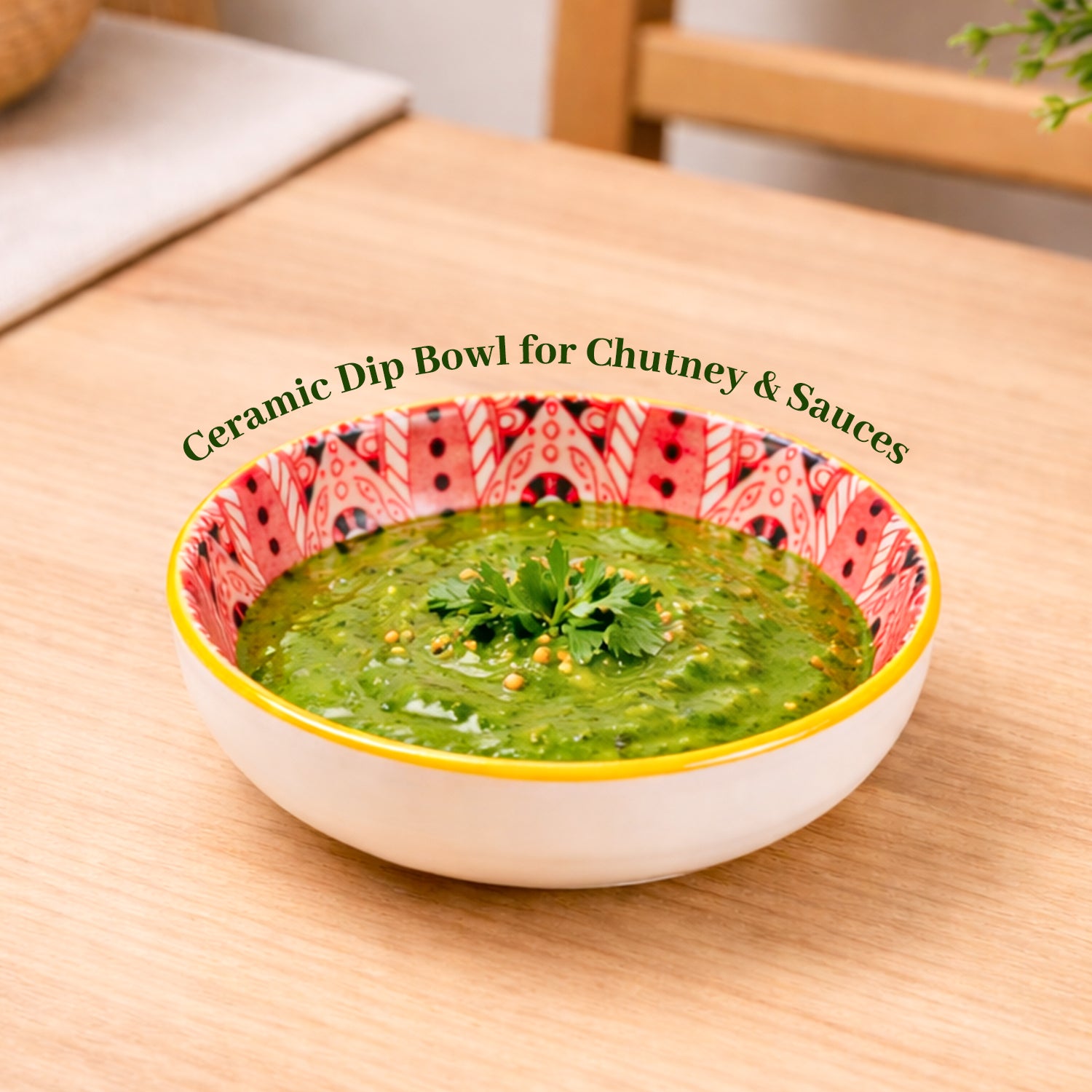 Von Casa Red Mandala Printed 90ml Mini Bowl Set (4 Pieces) – Glossy Ceramic Dip & Chutney Bowls