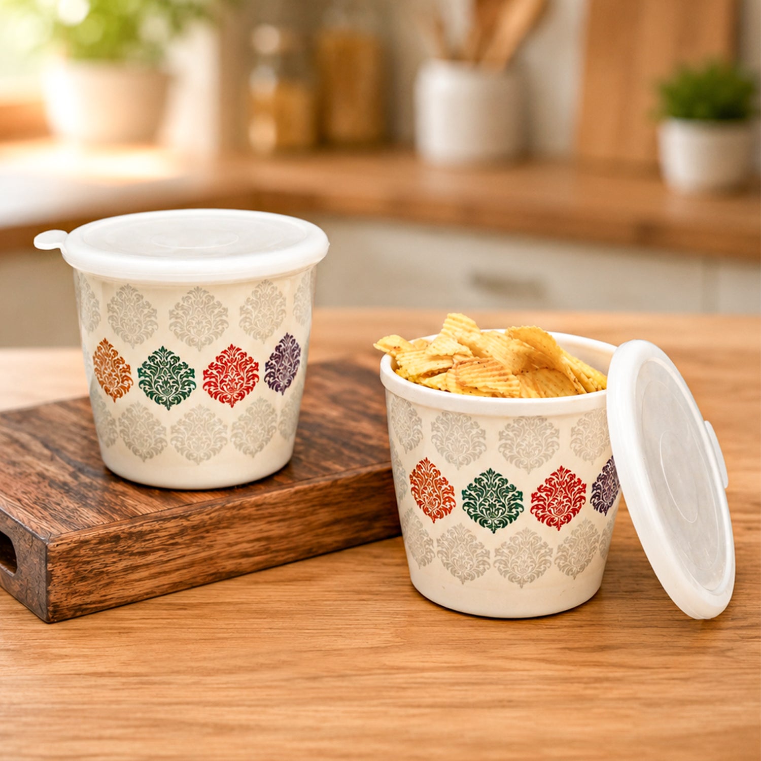 Market99 2 Pieces Printed Melamine Storage Jars - (650mL, Set Of 2)