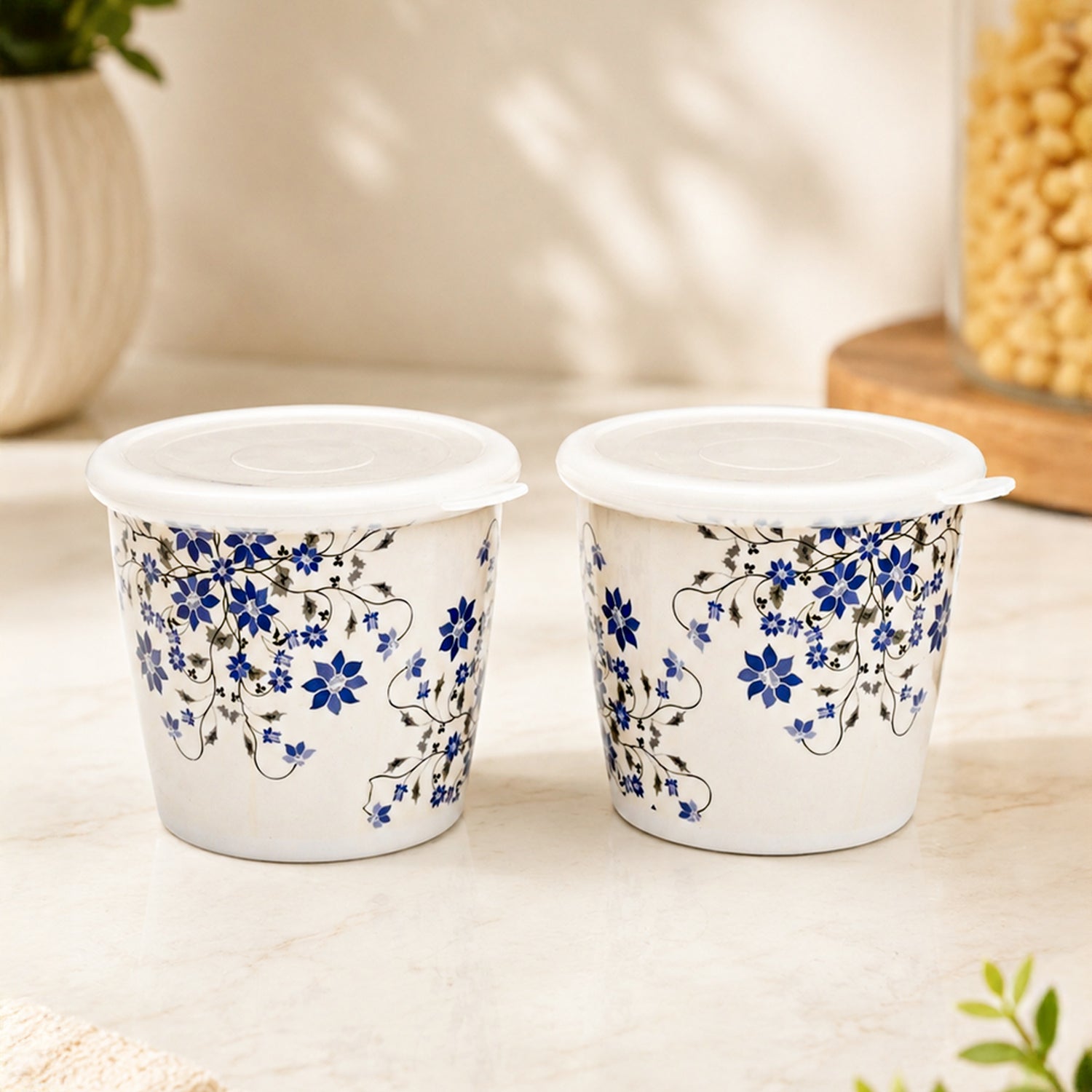 Market99 Melamine Airtight 2 Pieces Printed Storage Jars With Lid - (650mL, Set Of 2)