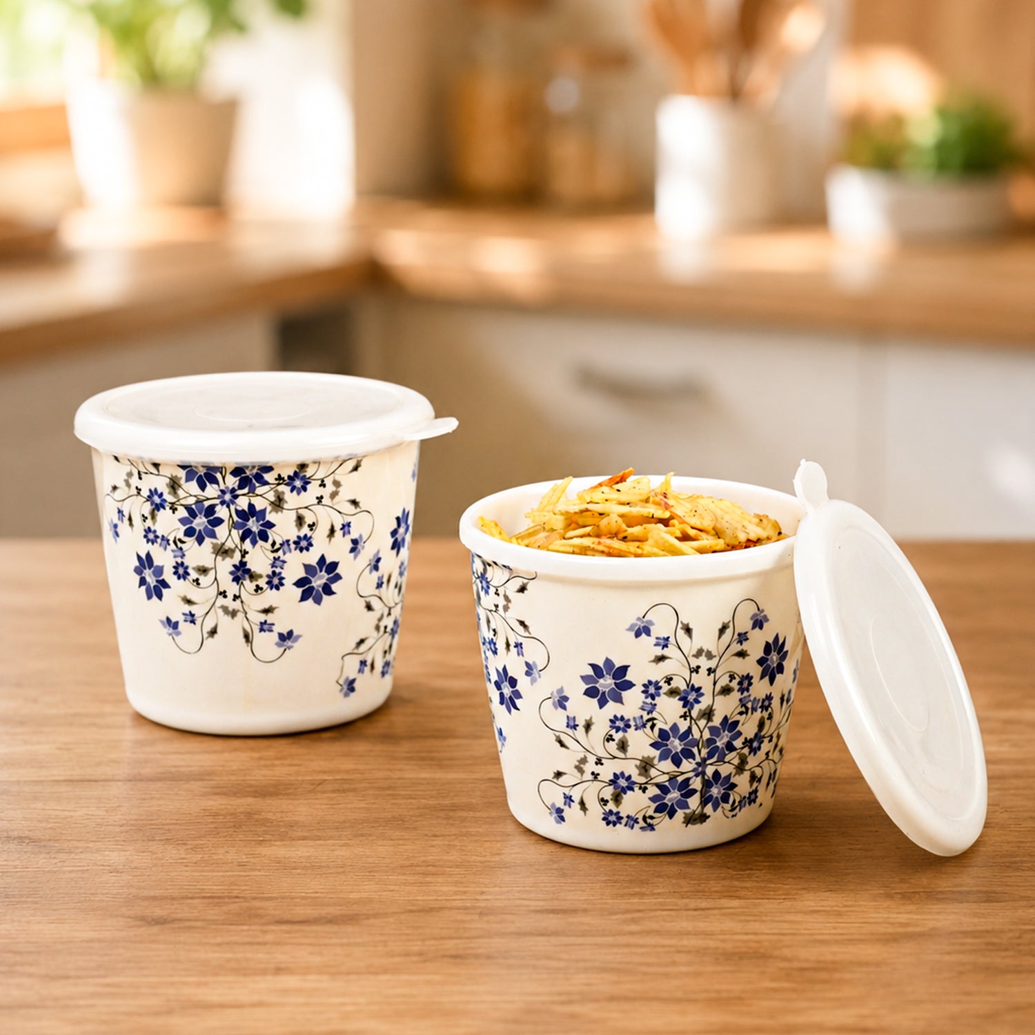Market99 Melamine Airtight 2 Pieces Printed Storage Jars With Lid - (650mL, Set Of 2)