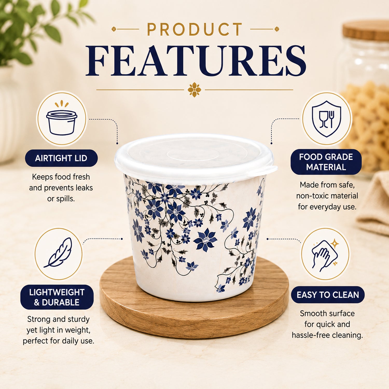 Market99 Melamine Airtight 2 Pieces Printed Storage Jars With Lid - (650mL, Set Of 2)
