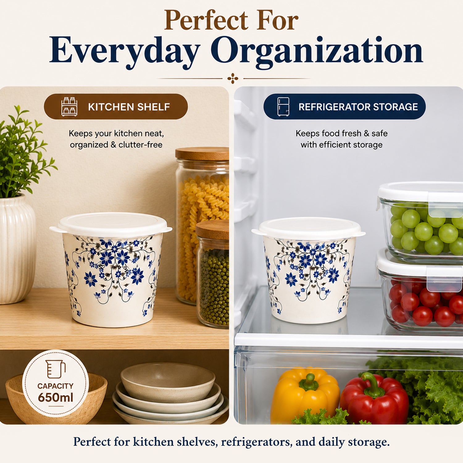 Market99 Melamine Airtight 2 Pieces Printed Storage Jars With Lid - (650mL, Set Of 2)