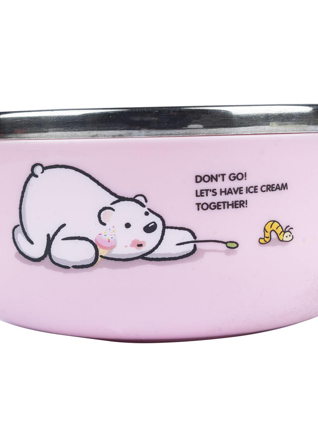 Adorable Playful Bear Kids Bowl - 400ml Pink Plastic Bowl