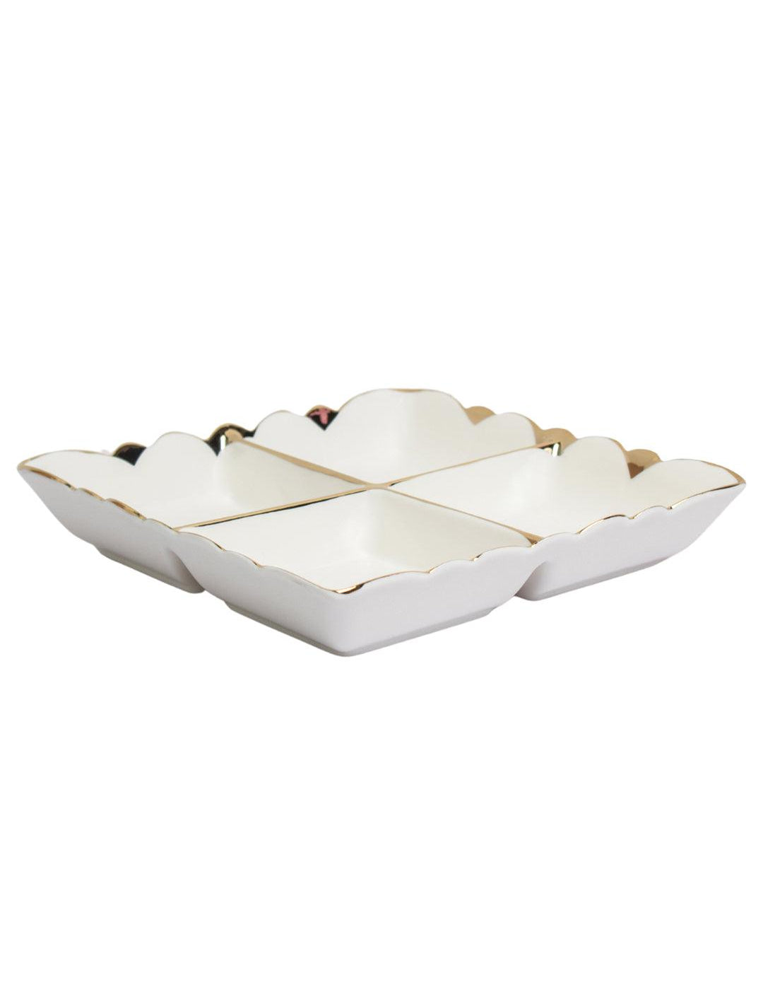 Antique Off White Ceramic Divided Serving Dish - 21 x 21 x 4CM - MARKET 99