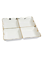 Antique Off White Ceramic Divided Serving Dish - 21 x 21 x 4CM - MARKET 99