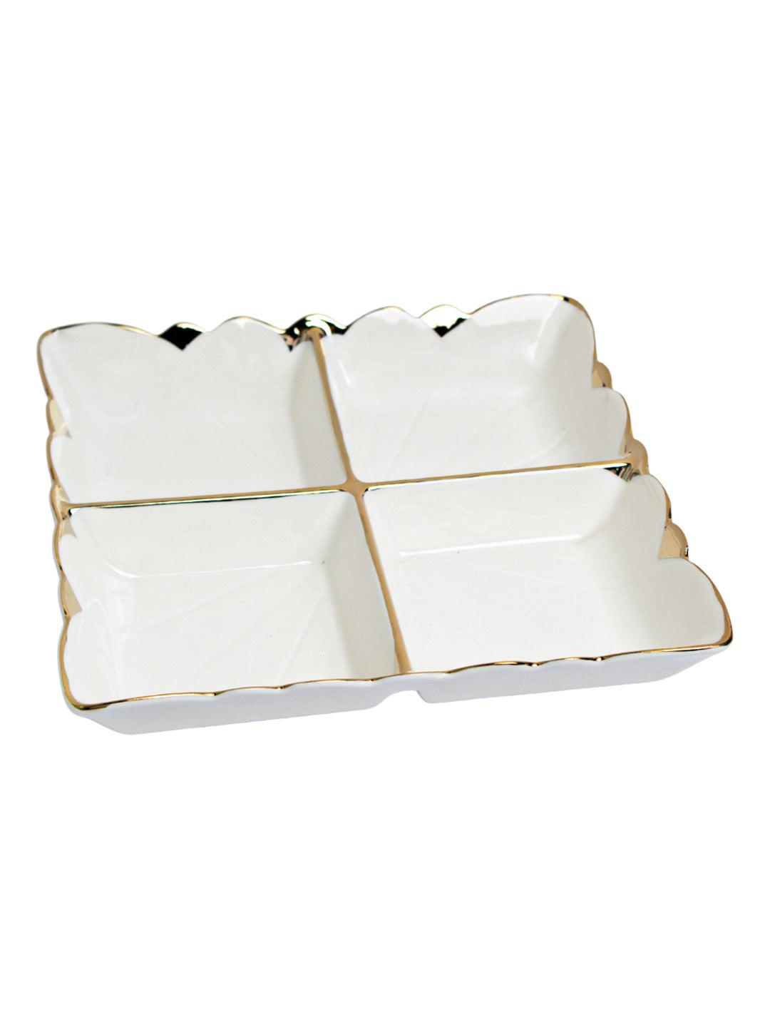 Antique Off White Ceramic Divided Serving Dish - 21 x 21 x 4CM - MARKET 99