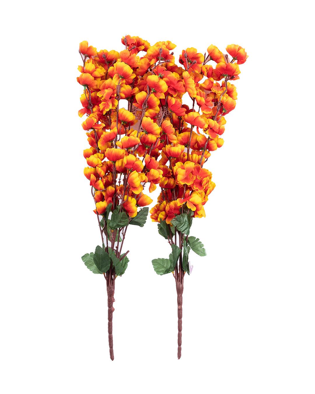 Artificial Flower Plant, Cherry Blossom, Polyester, Orange & Yellow, Set of 2 - MARKET 99