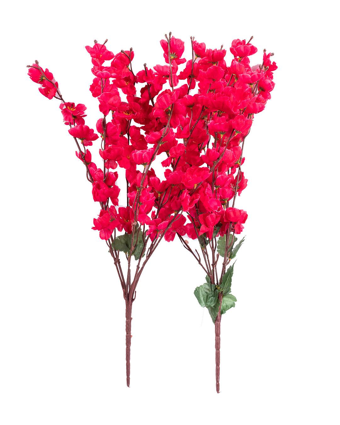 Artificial Flower Plant, Cherry Blossom, Polyester, Red, Set of 2 - MARKET 99