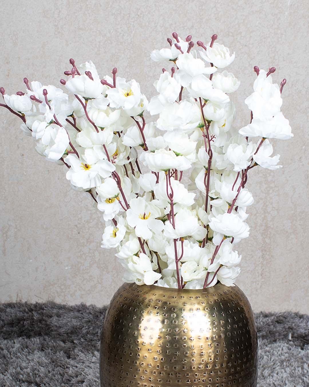 Artificial Flower Plant, Cherry Blossom, Polyester, White, Set of 2 - MARKET 99