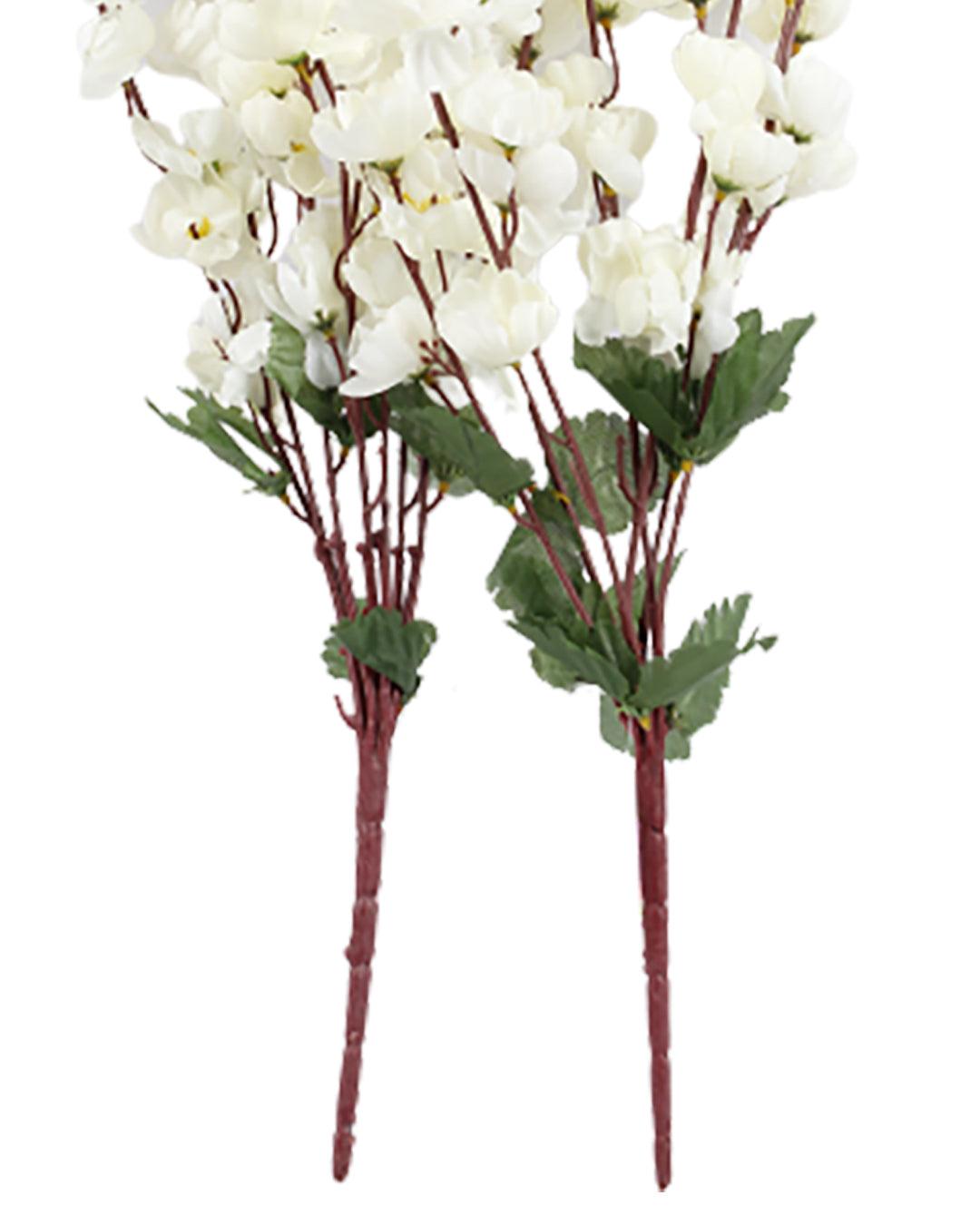 Artificial Flower Plant, Cherry Blossom, Polyester, White, Set of 2 - MARKET 99