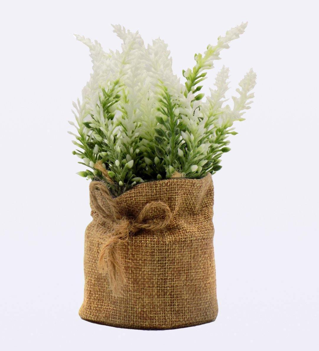 Artificial Flower Plant with Sack Bag, Green, Jute & Plastic - MARKET 99