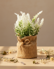 Artificial Flower Plant with Sack Bag, Green, Jute & Plastic