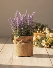 Artificial Flower Plant with Sack Bag, Purple, Jute & Plastic