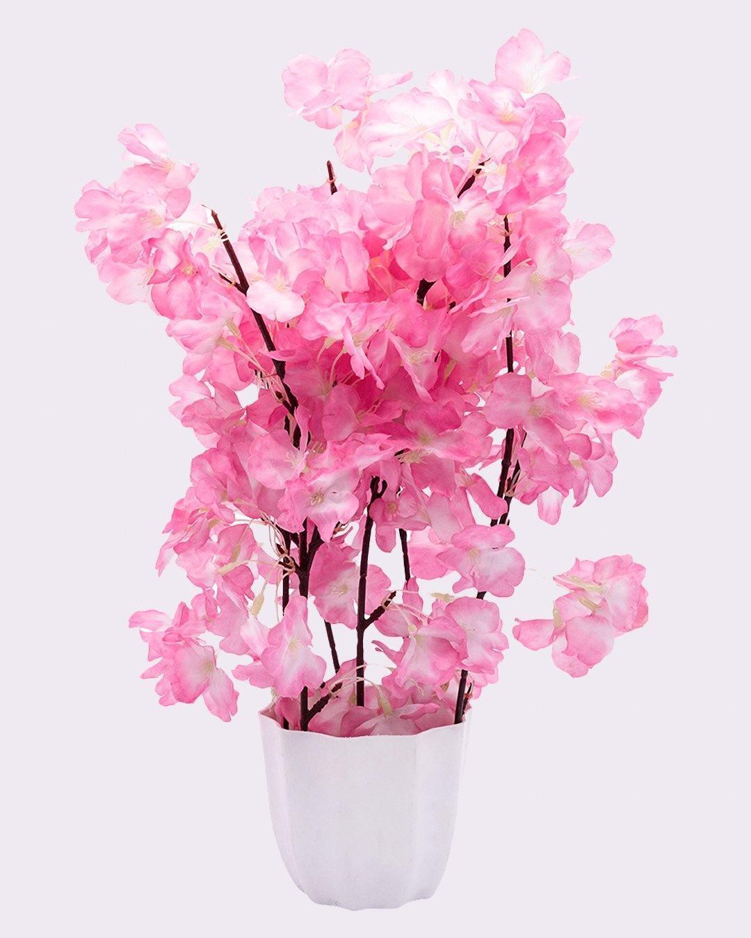 Artificial Flower Plant with White Pot, Blossom Flower, Pink, Plastic Plant - MARKET 99