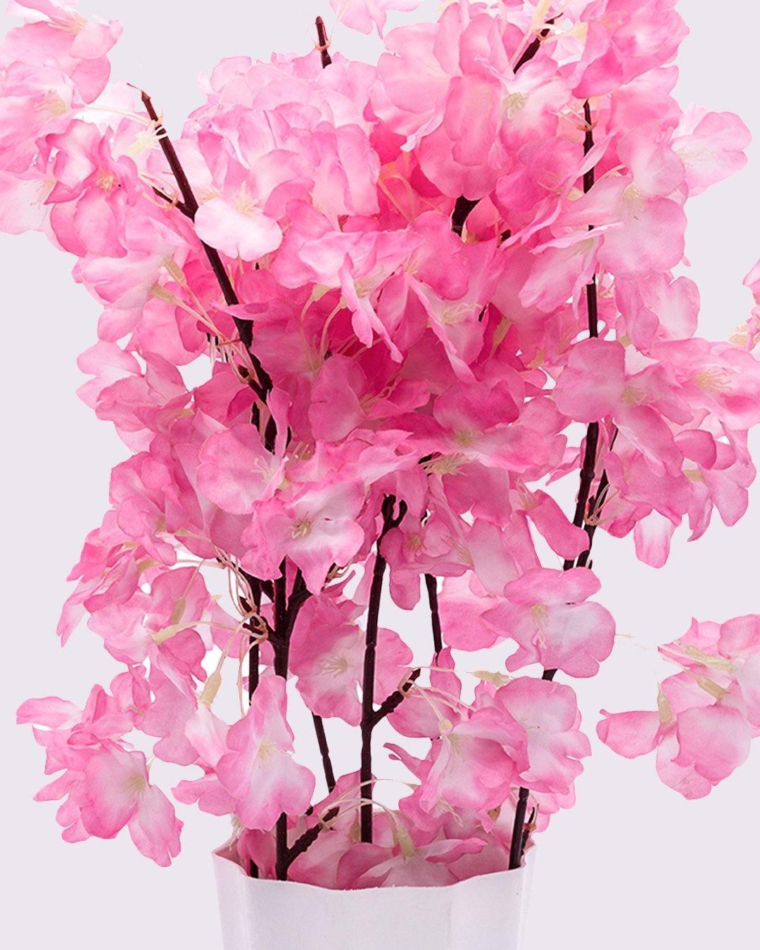 Artificial Flower Plant with White Pot, Blossom Flower, Pink, Plastic Plant - MARKET 99