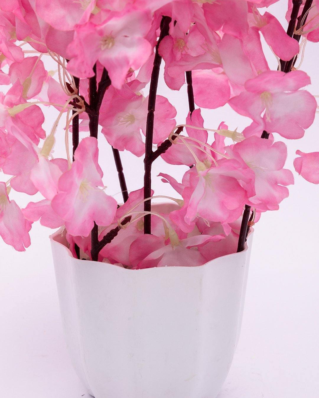 Artificial Flower Plant with White Pot, Blossom Flower, Pink, Plastic Plant - MARKET 99