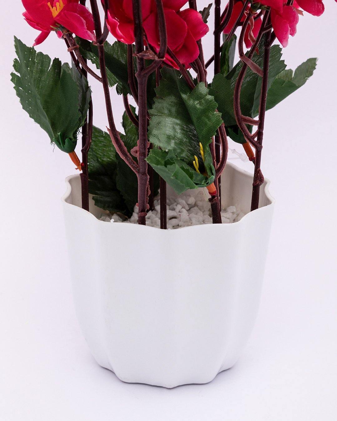 Artificial Flower Plant with White Pot, Blossoms, Pink, Plastic Plant - MARKET 99