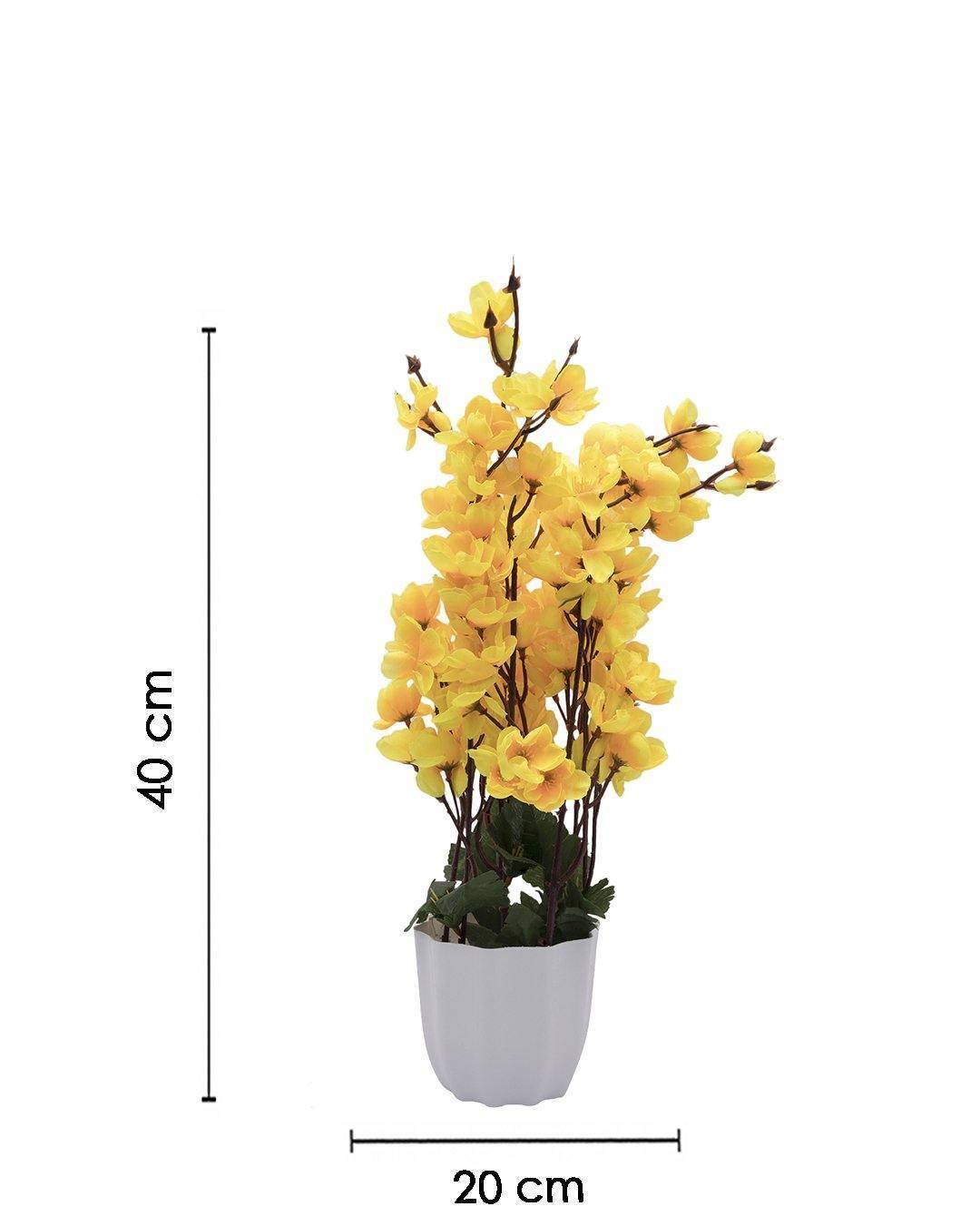 Artificial Flower Plant with White Pot, Blossoms, Yellow, Plastic Plant - MARKET 99