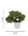 Artificial Flower Plant with White Pot, Bonsai, Red & Green, Plastic Plant - MARKET 99