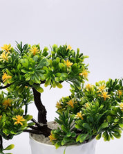 Artificial Flower Plant with White Pot, Bonsai, Yellow & Green, Plastic Plant - MARKET 99