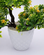 Artificial Flower Plant with White Pot, Bonsai, Yellow & Green, Plastic Plant - MARKET 99