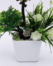 Artificial Flower Plant with White Pot, Green, Plastic Plant - MARKET 99