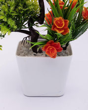 Artificial Flower Plant with White Pot, Orange, Plastic Plant - MARKET 99