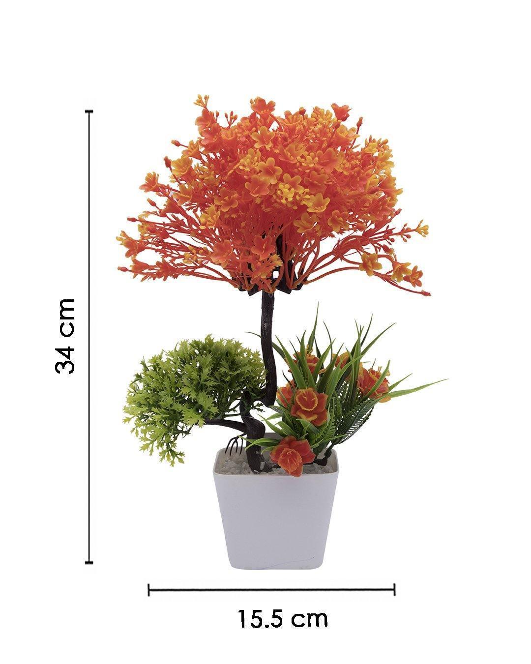 Artificial Flower Plant with White Pot, Orange, Plastic Plant - MARKET 99