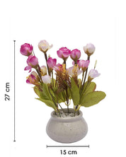 Artificial Flower Plant with White Pot, Rose Bud Flowers, Pink, Plastic Plant - MARKET 99