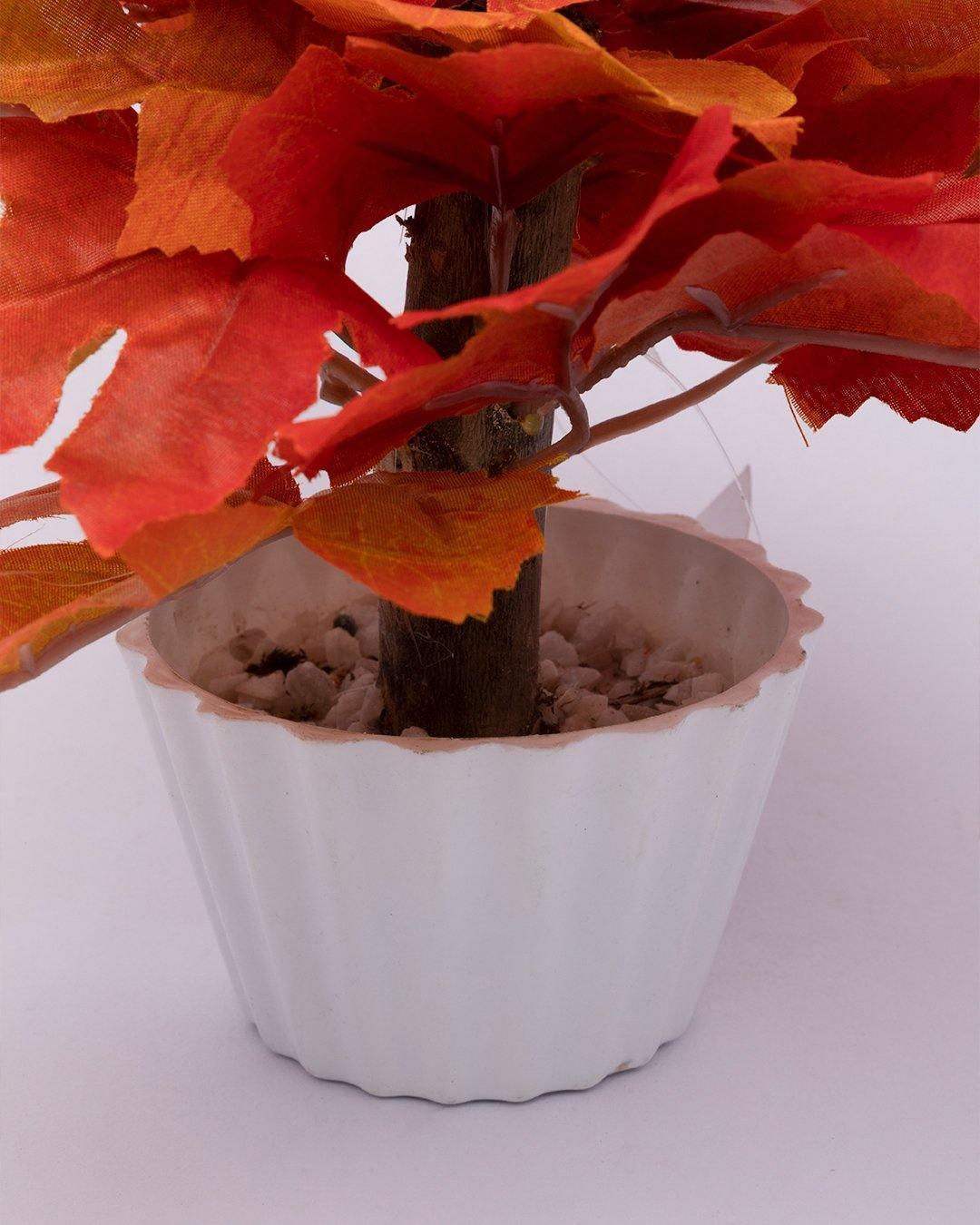 Artificial Plant, Mini Canadian & Mini Ficus Arrangement with White Pot, Orange, Plastic Plant - MARKET 99
