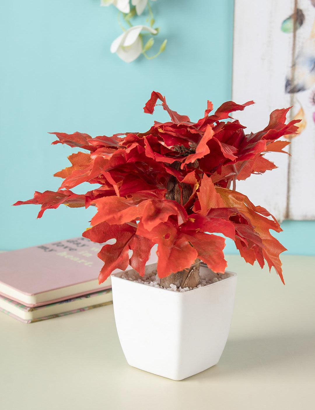 Artificial Plant, Money Leaf Arrangement with White Pot, Orange, Plastic Plant - MARKET 99