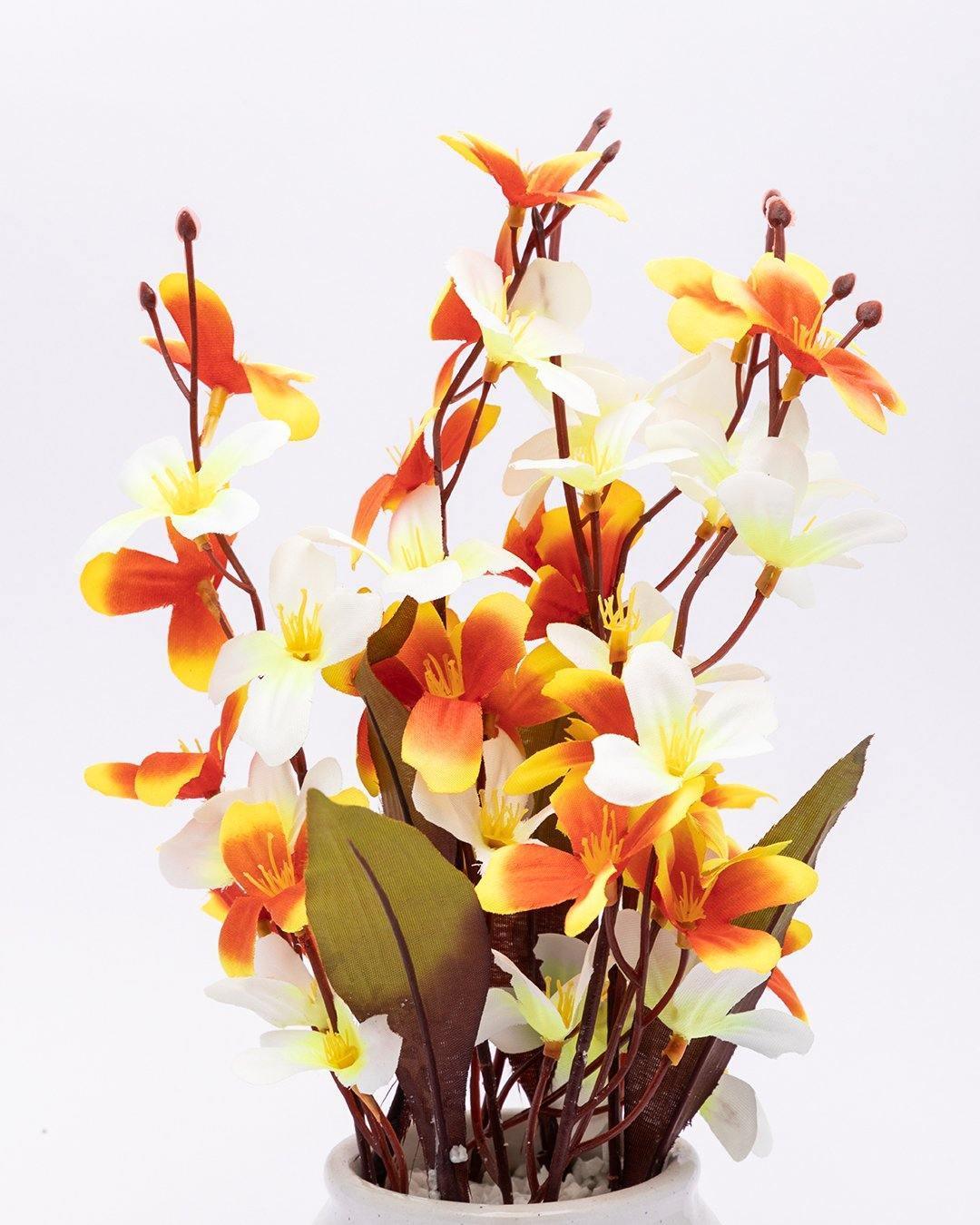 Artificial Plant, Orchid Flower, with Handi Shaped Ceramic Pot, Orange, Plastic Plant - MARKET 99