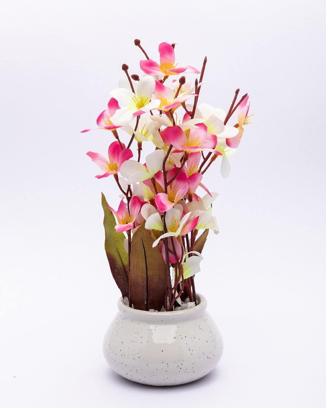 Artificial Plant, Orchid Flower, with Handi Shaped Ceramic Pot, Pink, Plastic Plant - MARKET 99