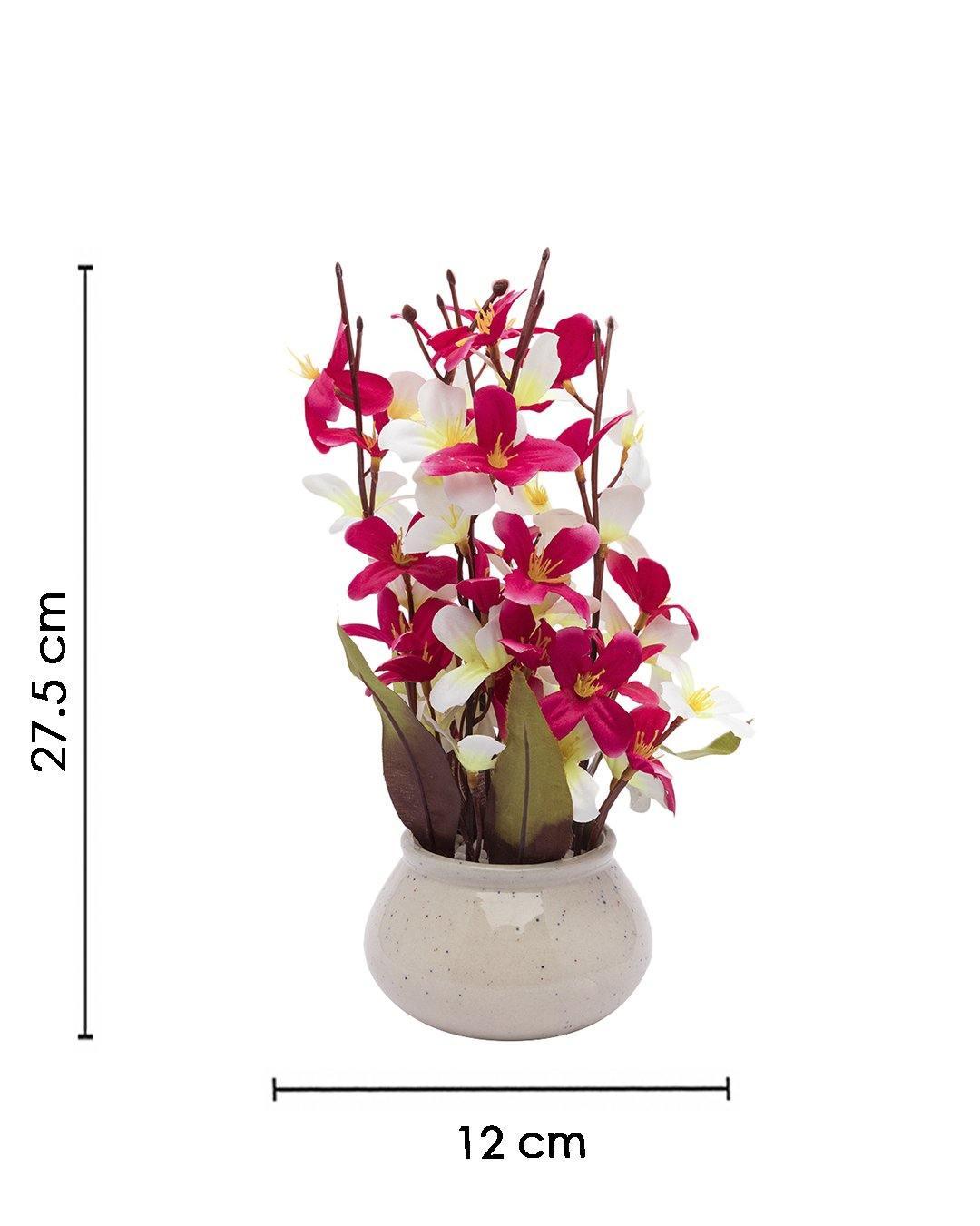 Artificial Plant, Orchid Flower, with Handi Shaped Ceramic Pot, Pink, Plastic Plant - MARKET 99