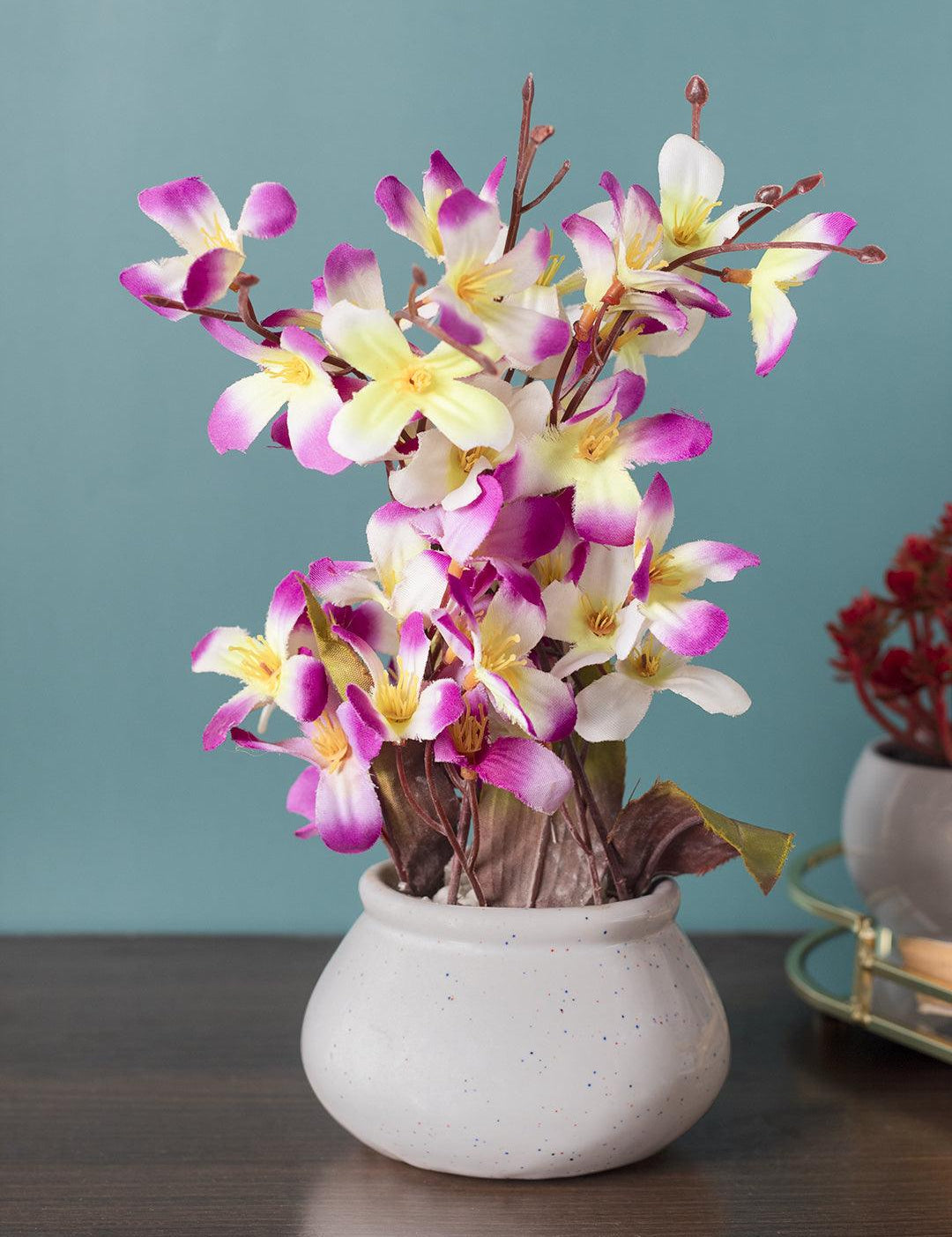 Artificial Plant, Orchid Flower, with Handi Shaped Ceramic Pot, Purple, Plastic Plant - MARKET 99