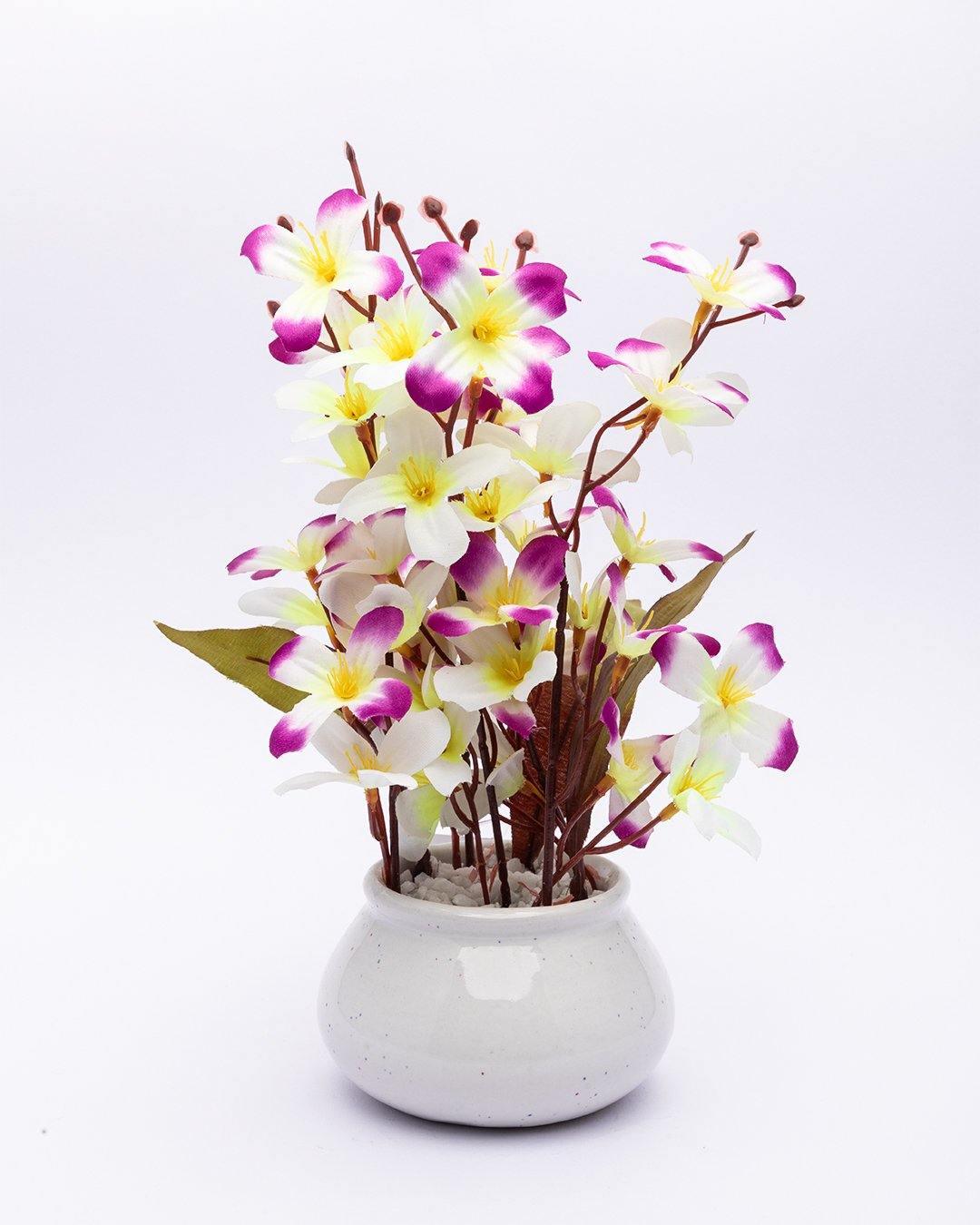 Artificial Plant, Orchid Flower, with Handi Shaped Ceramic Pot, Purple, Plastic Plant - MARKET 99