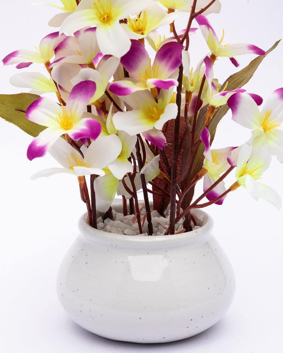 Artificial Plant, Orchid Flower, with Handi Shaped Ceramic Pot, Purple, Plastic Plant - MARKET 99