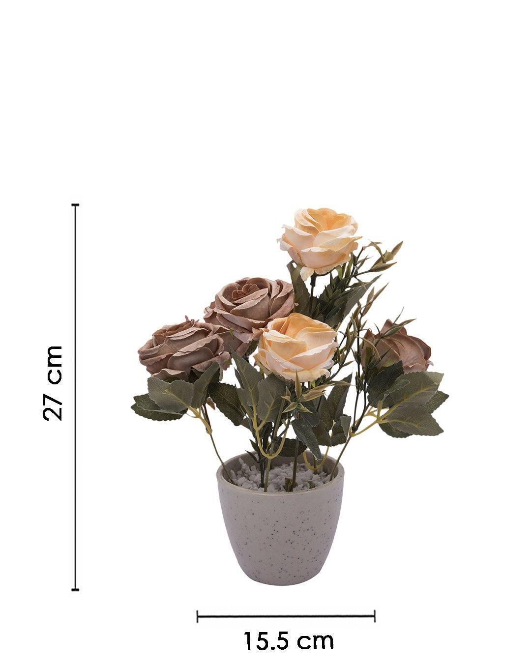 Artificial Plant with Ceramic Pot, Dry Rose Arrangement, Multicolour, Plastic Plant - MARKET 99