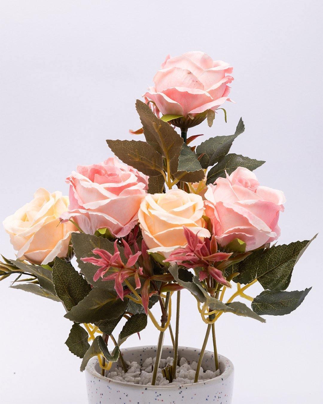 Artificial Plant with Ceramic Pot, Dry Rose Arrangement, Pink, Plastic Plant - MARKET 99