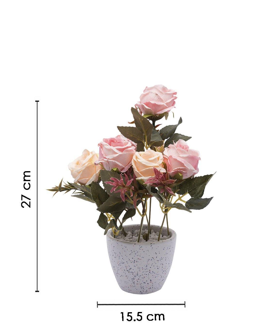 Artificial Plant with Ceramic Pot, Dry Rose Arrangement, Pink, Plastic Plant - MARKET 99