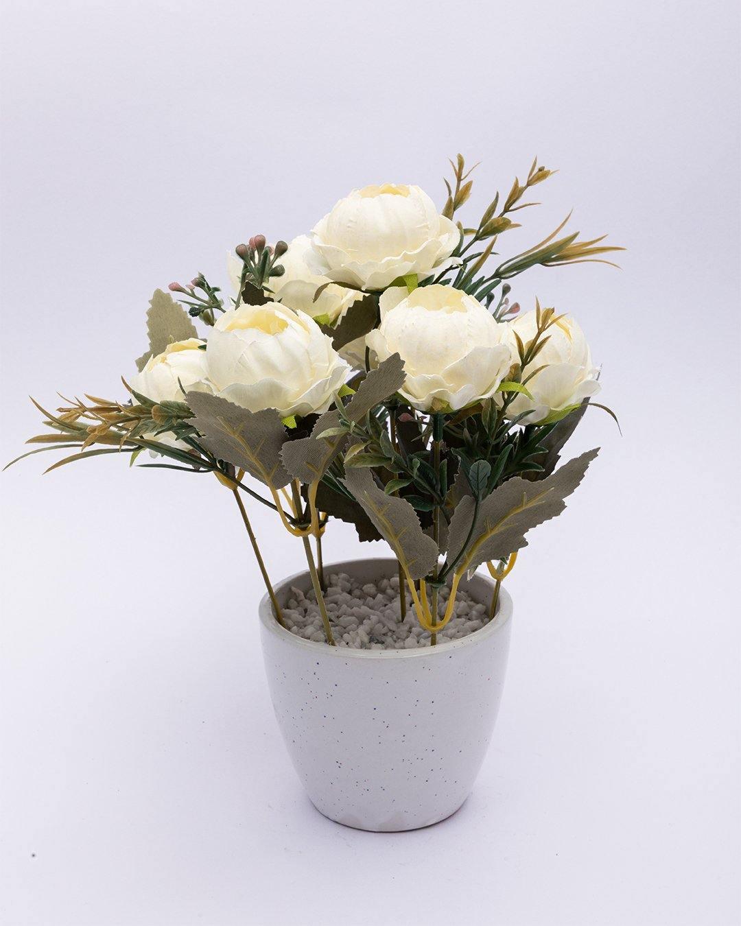 Artificial Plant with Ceramic Pot, Rose Arrangement, White, Plastic Plant - MARKET 99