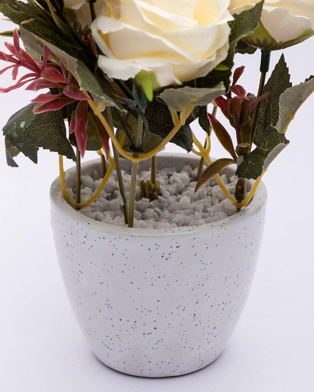 Artificial Plant with Ceramic Pot, Rose Arrangement, White, Plastic Plant - MARKET 99