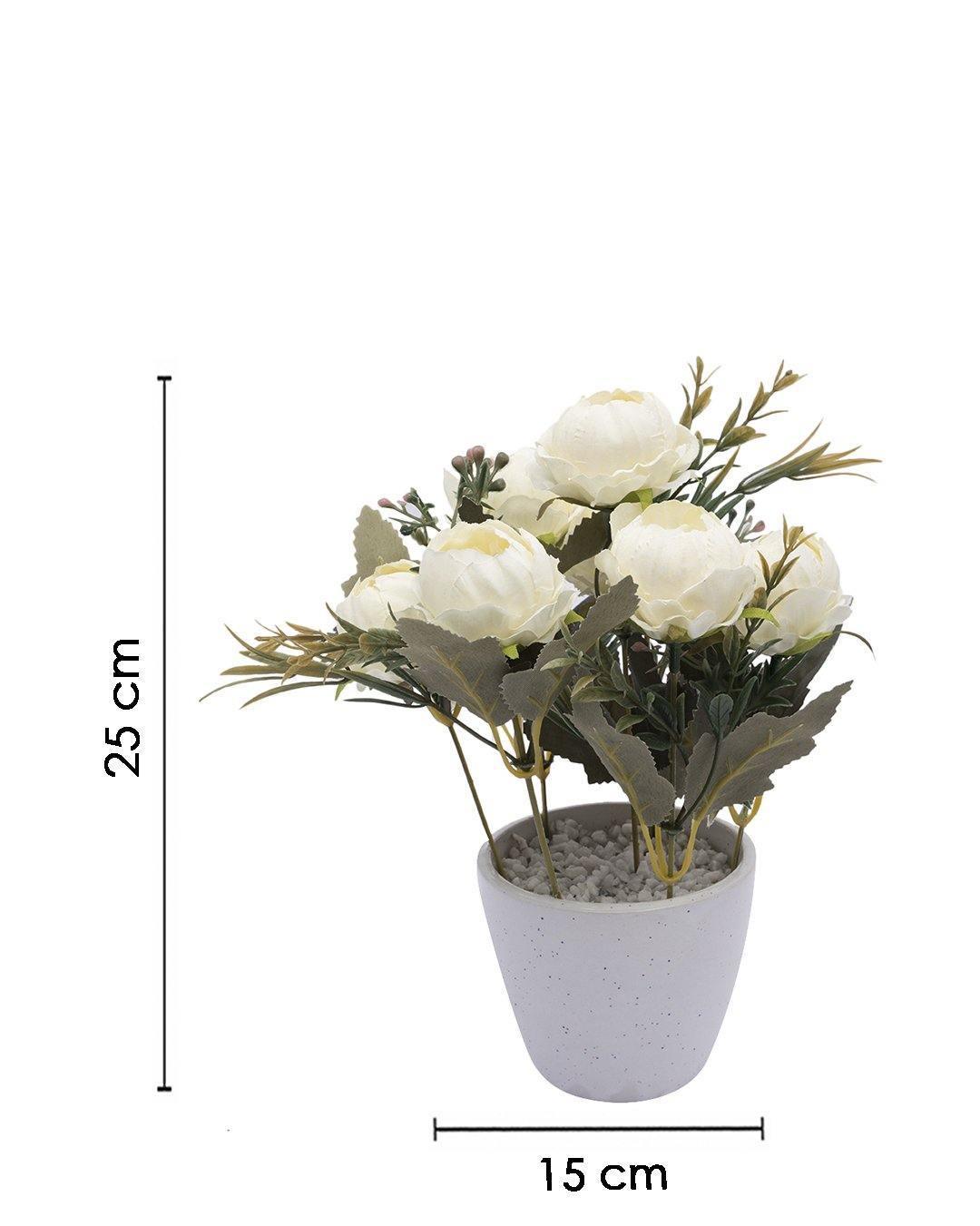 Artificial Plant with Ceramic Pot, Rose Arrangement, White, Plastic Plant - MARKET 99