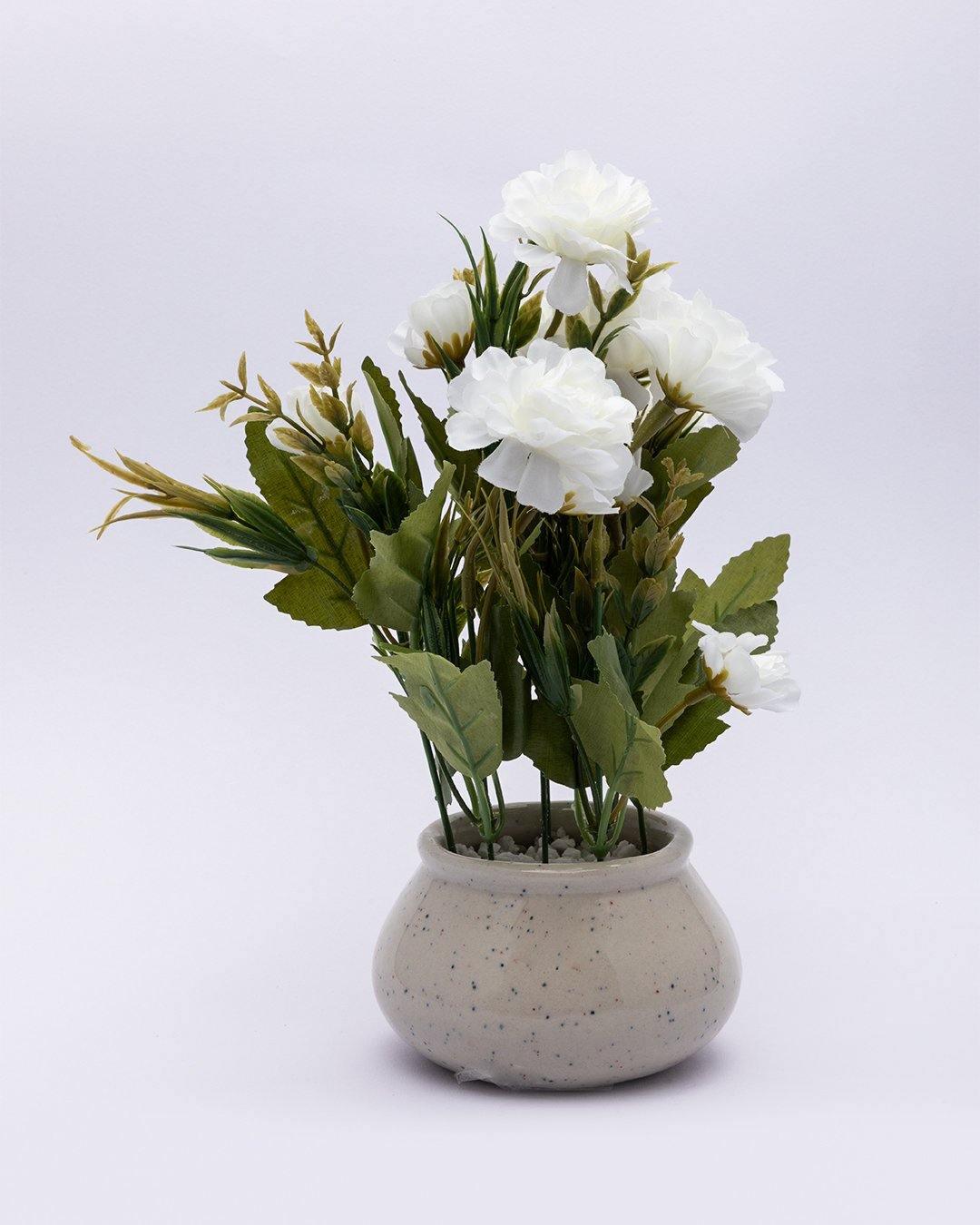 Artificial Plant with Handi Shaped Pot, Rose Flower Arrangement, White, Plastic Plant - MARKET 99