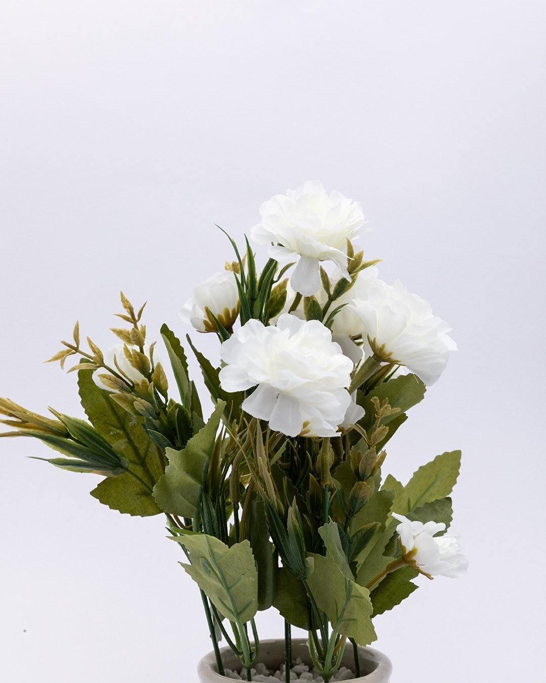 Artificial Plant with Handi Shaped Pot, Rose Flower Arrangement, White, Plastic Plant - MARKET 99