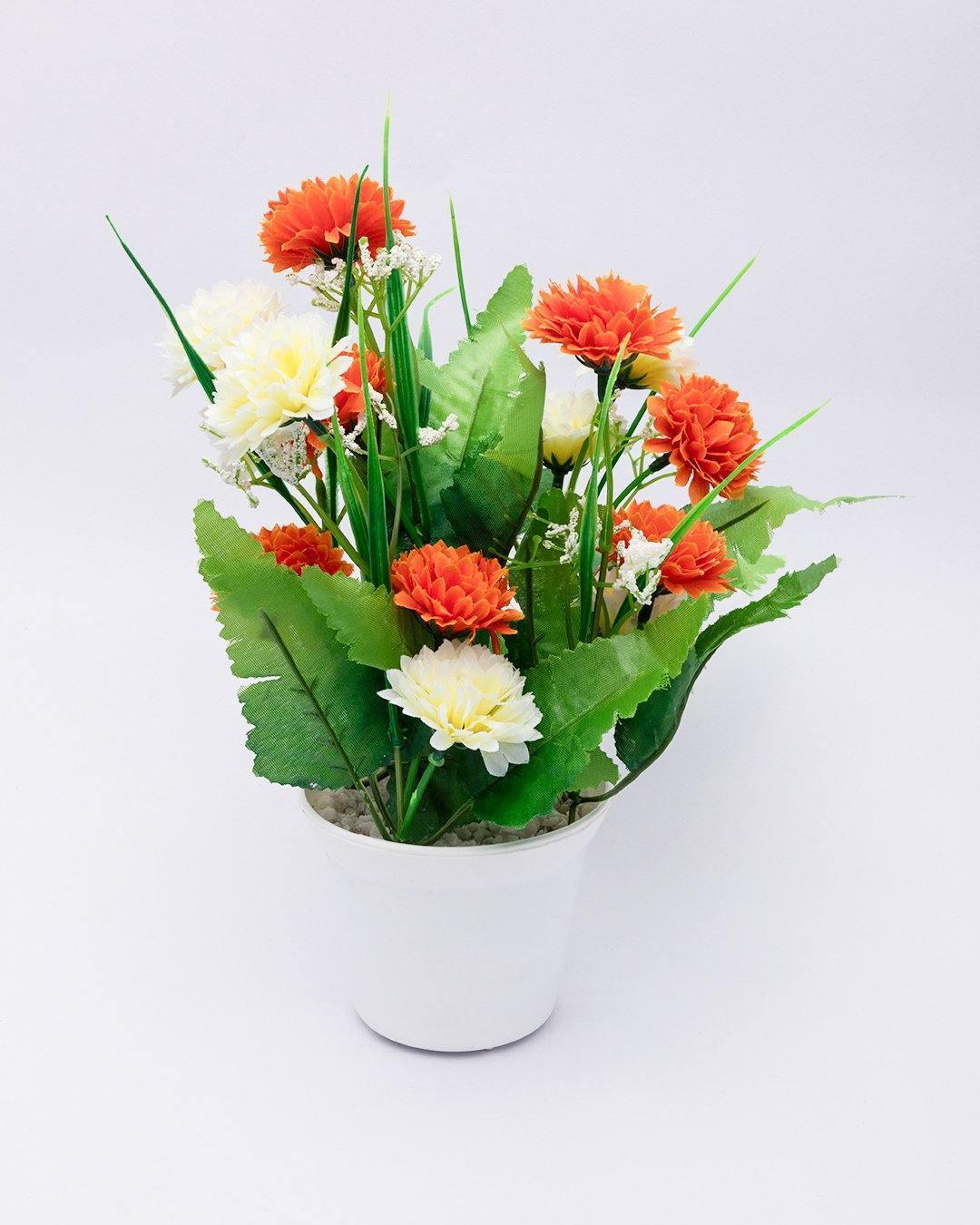 Artificial Plant with White Pot, Carnation Flowers Arrangement, Orange, Plastic Plant - MARKET 99