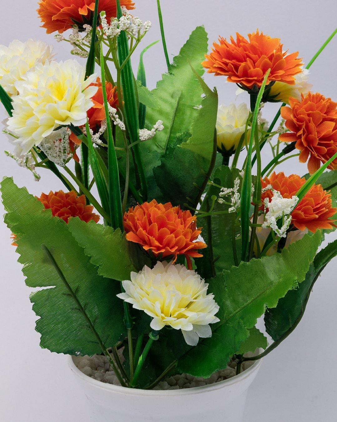 Artificial Plant with White Pot, Carnation Flowers Arrangement, Orange, Plastic Plant - MARKET 99