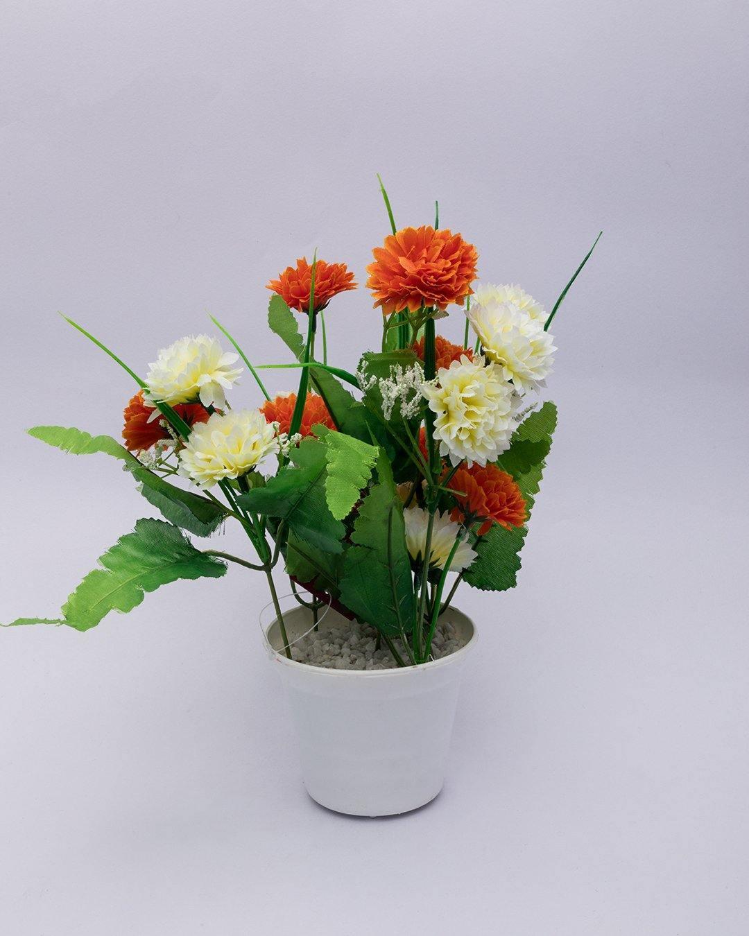 Artificial Plant with White Pot, Carnation Flowers Arrangement, Orange, Plastic Plant - MARKET 99