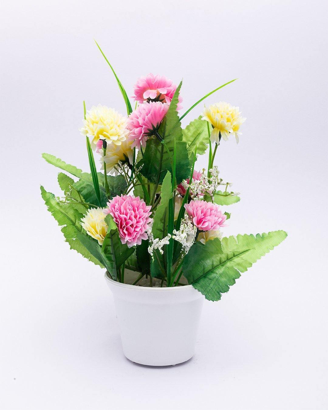 Artificial Plant with White Pot, Carnation Flowers Arrangement, Pink, Plastic Plant - MARKET 99