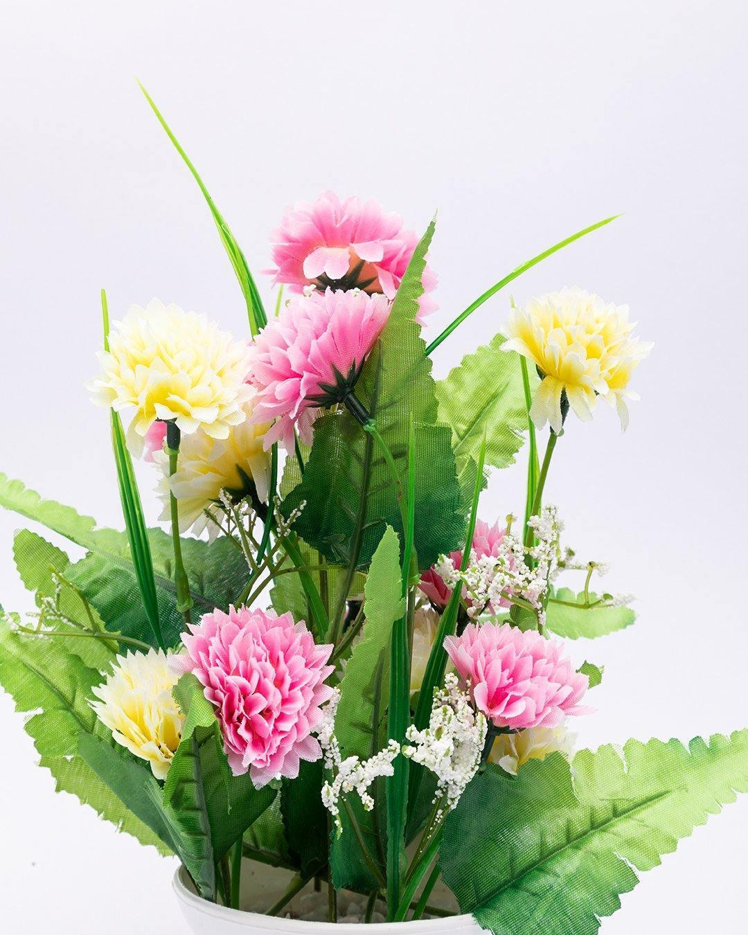 Artificial Plant with White Pot, Carnation Flowers Arrangement, Pink, Plastic Plant - MARKET 99